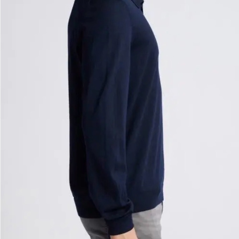 Boss Enord Long Sleeve Wool Polo Sweater in Dark Blue - Picture 3 of 8